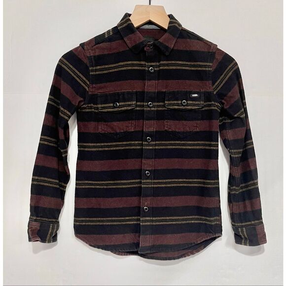 Vans Black, Burgundy And Gold Plaid Flannel Shirt Boys Size S - Picture 1 of 4